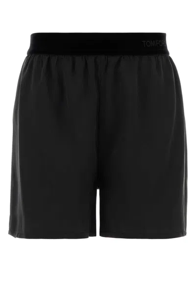 Tom Ford Peach-feel Silk Satin Pj Shorts In Black