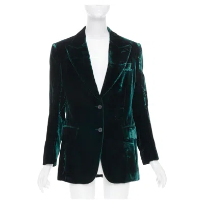 Pre-owned Tom Ford Peak Lapel 2 Button Textured Emerald Green Velvet Blazer Jacket Fr36 S