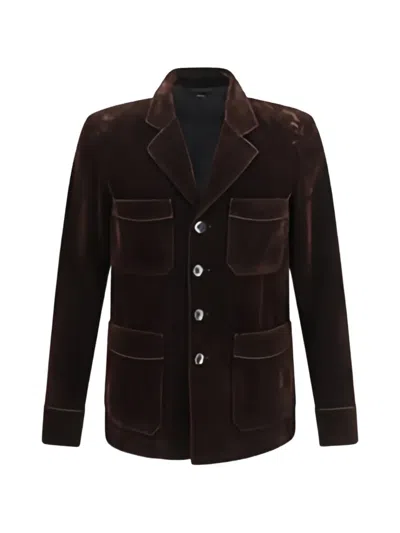 Tom Ford Washed Flocked Tricotine Four Pocket Jacket In Brown