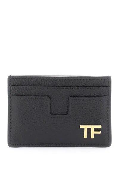 Tom Ford Pebbled Calfskin Card Holder In Black