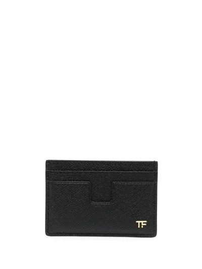 Tom Ford Small Grained Texture Leather Cardholder In Black