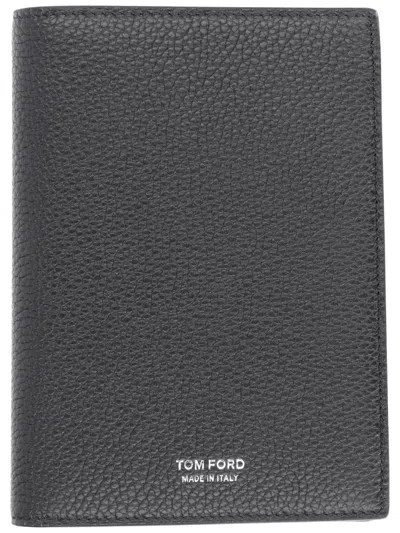 Tom Ford Pebbled Texture Bi-fold Leather Wallet In Black