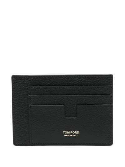 Tom Ford Pebbled Texture Leather Card Holder In Black