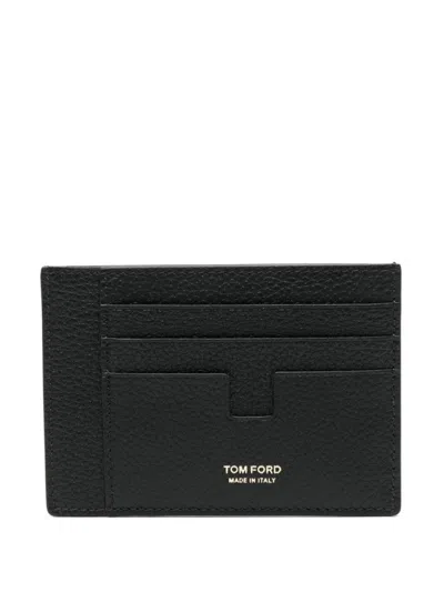 Tom Ford Pebbled Texture Leather Card Holder In Black