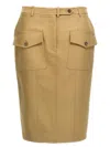 Tom Ford Stretch Cotton Twill Midi Skirt Skirts Beige In Brown