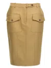 Tom Ford Stretch Cotton Twill Midi Skirt Skirts Beige In Brown