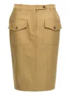 Tom Ford Stretch Cotton Twill Midi Skirt Skirts Beige In Brown