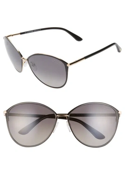 Tom Ford Penelope 59mm Gradient Polarized Cat Eye Sunglasses In Shiny Rose Gold/smoke