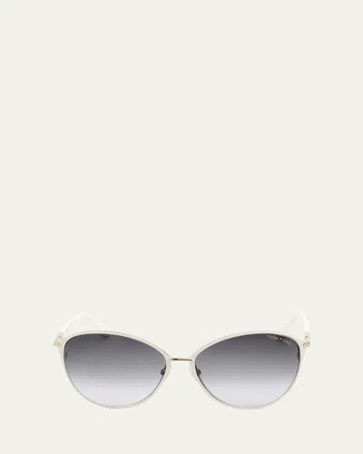 Tom Ford Penelope Gradient Acetate & Metal Round Sunglasses In White