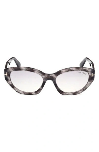 Tom Ford Women's Penny 55mm Geometric Sunglasses In Shiny Black Havana Mirror