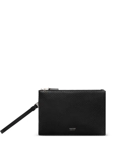 Tom Ford Perforated Clutch Bag In Black
