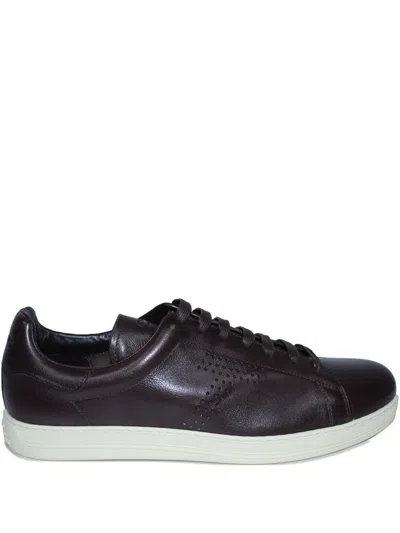 Tom Ford Perforated-detail Leather Sneakers In Brown