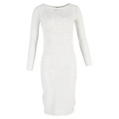 Tom Ford Perforated Fitted Midi Dress In White Viscose