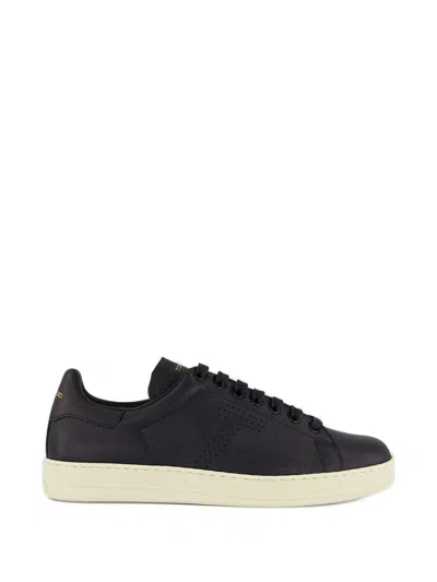 Tom Ford Perforated Lace-up Leather Sneakers In Black