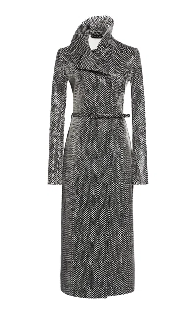Tom Ford Perforated Leather Trench Coat In Gray