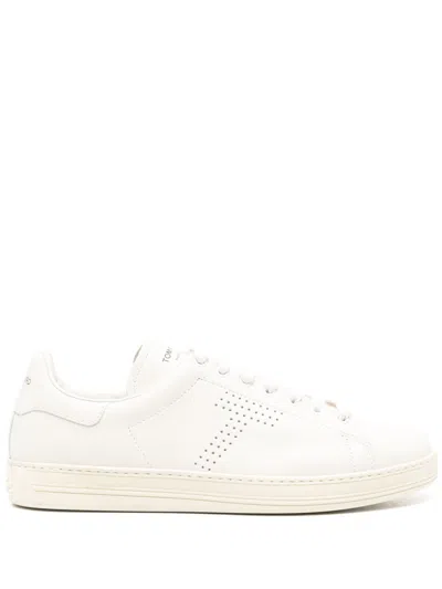 Tom Ford Perforated-logo Leather Sneakers In Neutrals