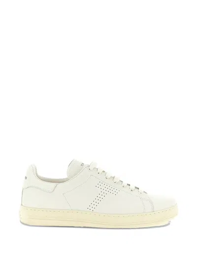 Tom Ford Perforated-logo Leather Sneakers In White
