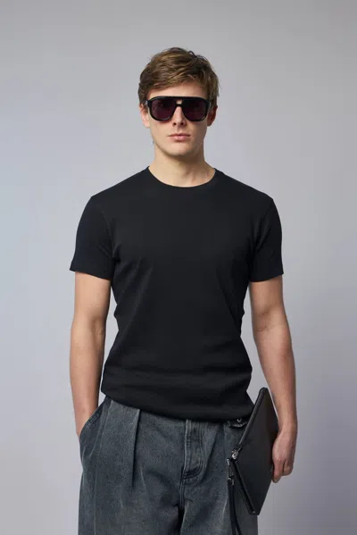 Tom Ford Perforated Rib Ss Crew Neck In Black