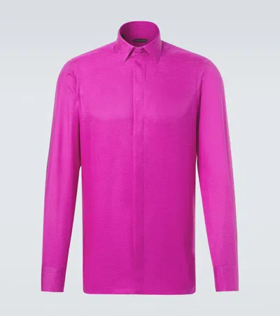 Tom Ford Perforated Dot Silk Twill Classic Fit Shirt In Purple