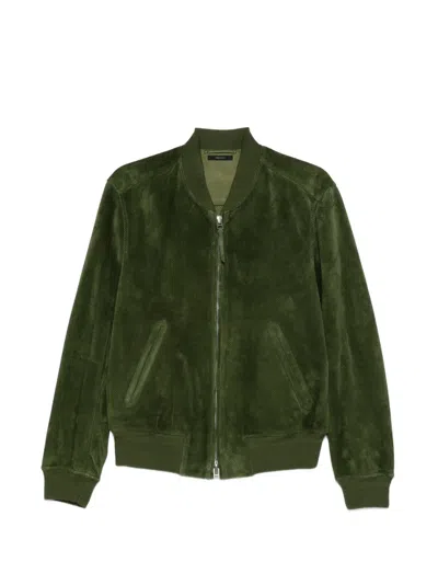 Tom Ford Perforated Suede Bomber Jacket In Green