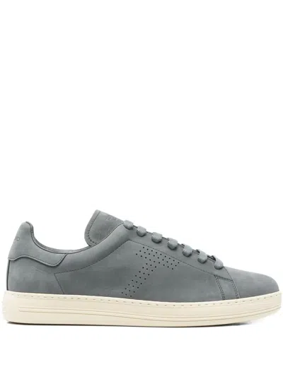 Tom Ford Perforated Suede Sneakers In Blue