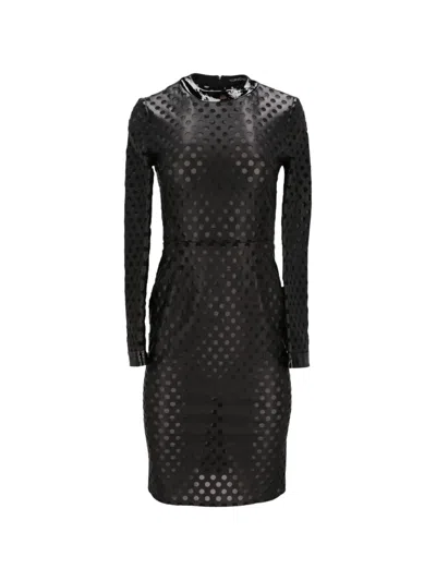 Tom Ford Perforated-detail Long-sleeve Mini Dress In Black