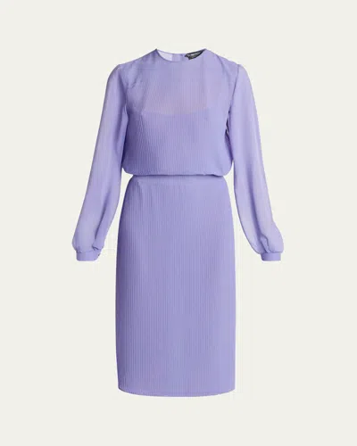 Tom Ford Pervinca Plisse Chiffon Long-sleeve Midi Dress In Purple