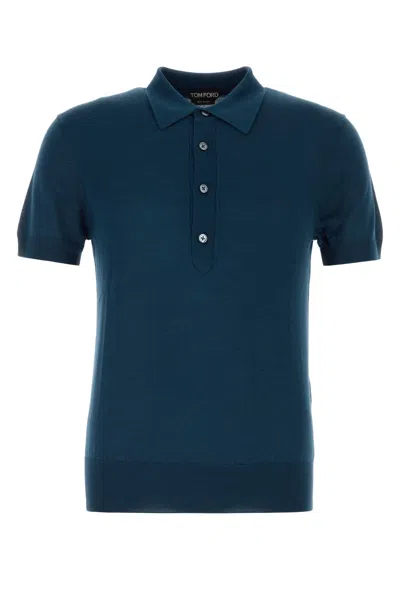 Tom Ford Petrol Blue Silk And Viscose Polo Shirt In Sapphire