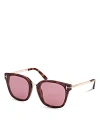 Tom Ford Philippa Square Sunglasses, 68mm In Havana/purple Solid