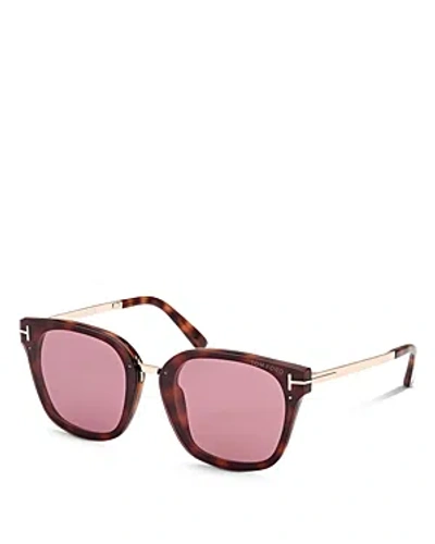 Tom Ford Philippa Square Sunglasses, 68mm In Havana/purple Solid