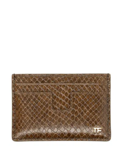 Tom Ford Phyton-print Leather Card Holder In Nude