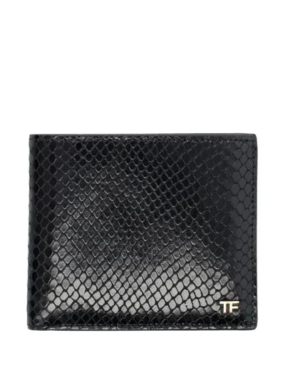 Tom Ford Python Print Classic Bifold Wallet In Black