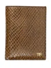 Tom Ford Small Snake Embossed Leather Folding Cardholder In Nude