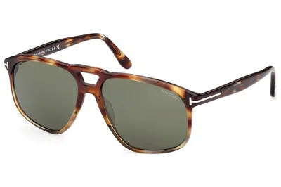 Pre-owned Tom Ford Pierre Navigator Sunglasses Havana/green (ft1000-56n-58)