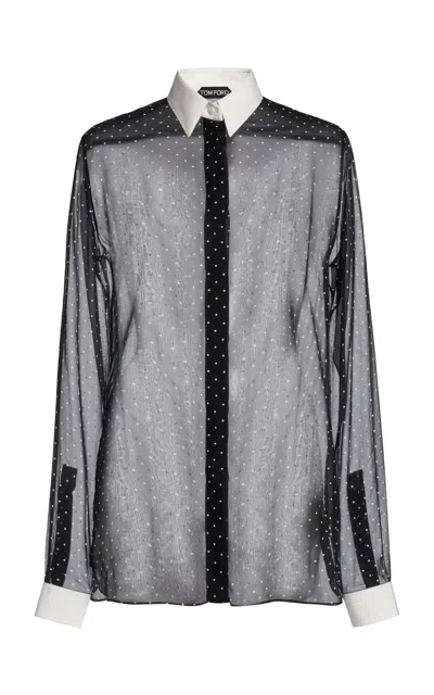 Tom Ford Pigment-printed Polka-dot Silk Chiffon Shirt In Black