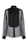 Tom Ford Pigment-printed Polka-dot Silk Chiffon Tuxedo Shirt In Black