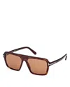 Tom Ford Men's Vincent Acetate Rectangle Sunglasses In Dark Havana Eco/t Logo