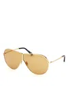 Tom Ford Keating 71mm Oversize Pilot Sunglasses In Gold/yellow Solid