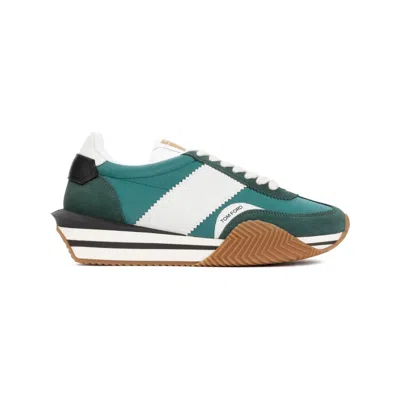 TOM FORD PINE GREEN CREAM CALF LEATHER SNEAKERS