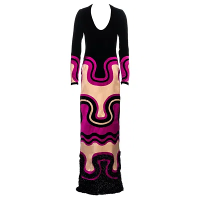 Pre-owned Tom Ford Pink And Black Silk Multi Panelled Evening Maxi Dress, Fw 2015