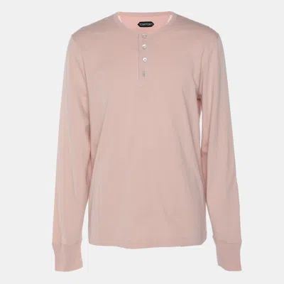 Pre-owned Tom Ford Pink Cotton Knit Long Sleeve Henley T-shirt Xl