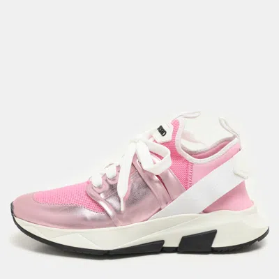 Pre-owned Tom Ford Pink Leather And Mesh Jago Low Top Sneakers Size 36.5