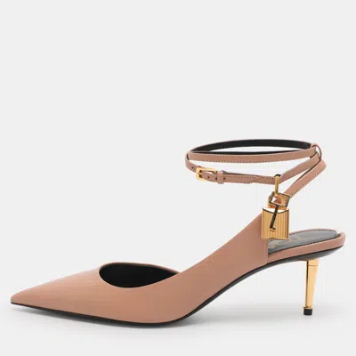 Pre-owned Tom Ford Pink Leather Padlock Ankle Wrap Pumps Size 38.5