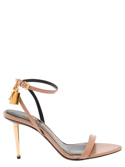 Tom Ford Pink Leather Sandals With Padlock Detail  Woman In Silver