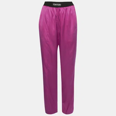 Pre-owned Tom Ford Pink Logo Waistband Silk Pj Pants Xs