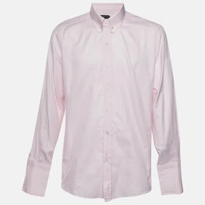 Pre-owned Tom Ford Pink Micro Check Cotton Collar Pin Detail French Cuff Shirt Xxl