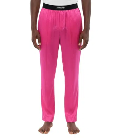 Tom Ford Logo Waistband Silk Pajama Pants In Pink