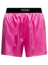 Tom Ford Pink Satin Shorts With Logo On Waistband In Stretch Silk