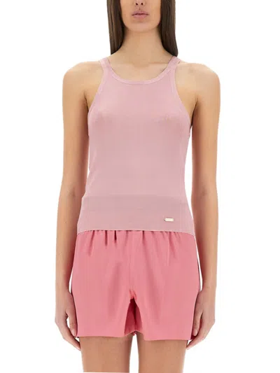 Tom Ford Pink Solid Round Neck Top In Multi
