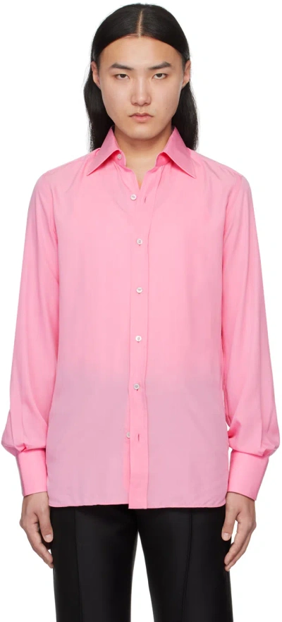 Tom Ford Pink Spread Collar Shirt In Pink Rose